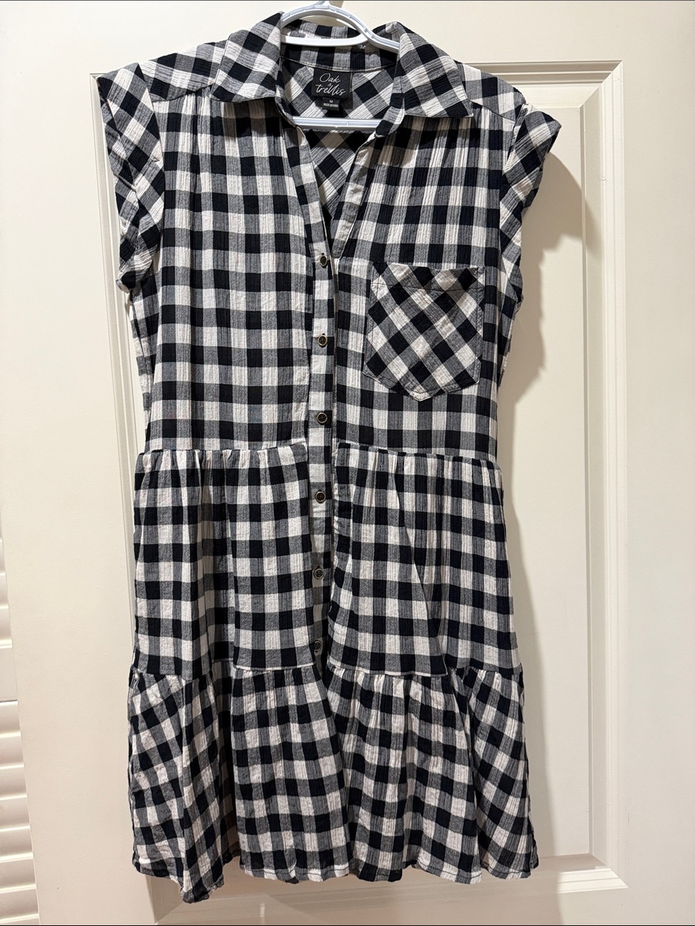 Black & White Gingham Tiered Button-Front Mini Dress